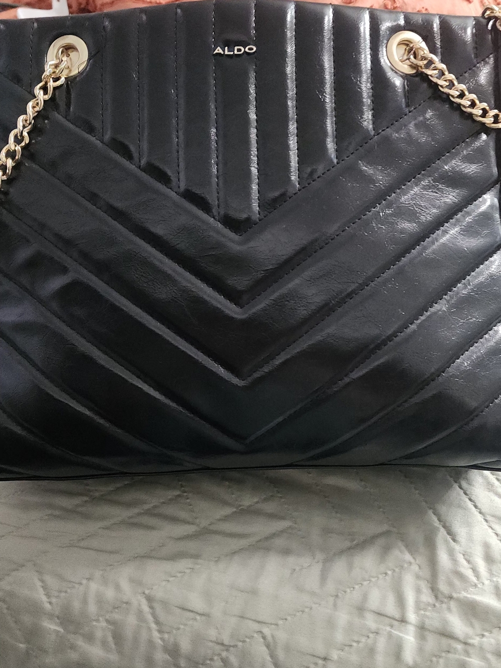 ALDO Black Quilted Chain-Handle Shoulder Bag